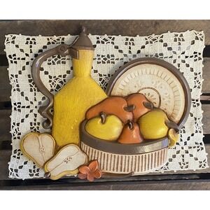 Vintage Syroco Fruit Jug Apple Pear Retro Kitchen Wall Plaque Home Decor
